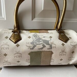 MCM White and Gold Handbag Euc